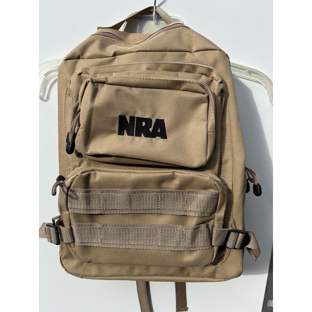 NRA Tactical Backpack, 5 Compartments Hunting Camping Hiking, Khaki Tan